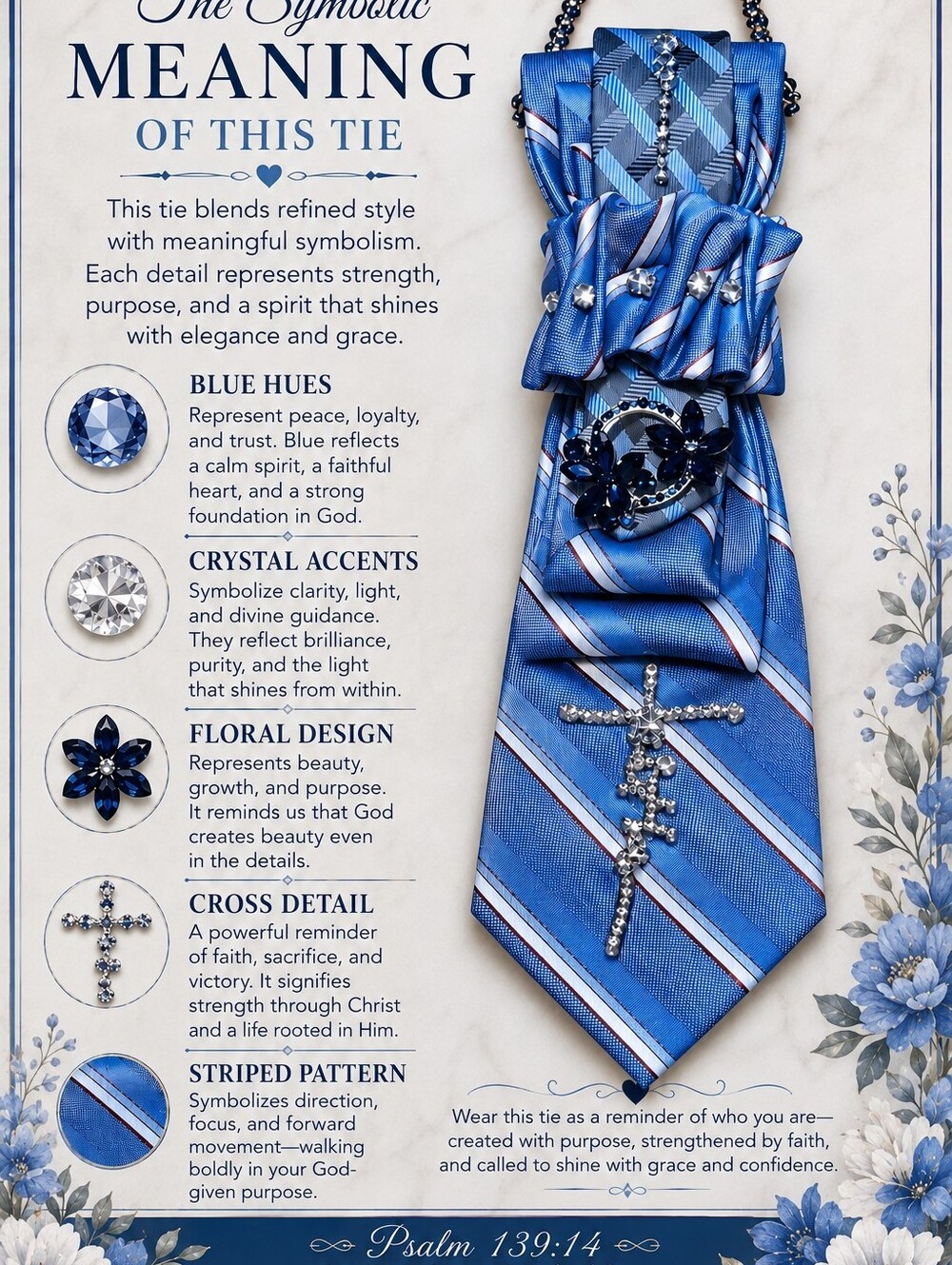Upcycled Tie Necklace One Size Blue White